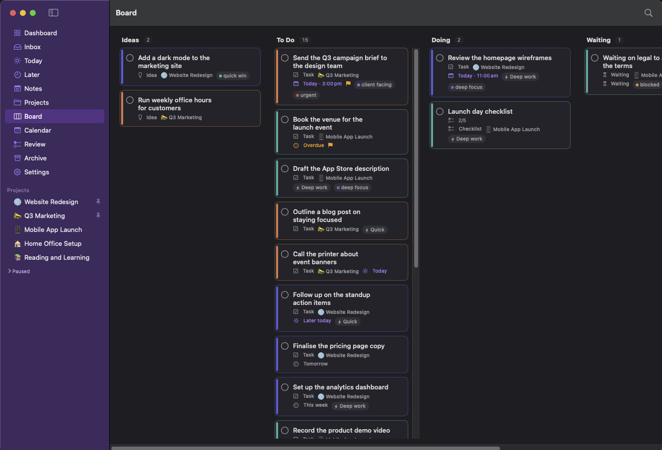 LaterLoom Kanban board