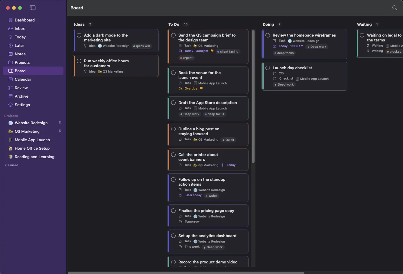 LaterLoom Kanban board