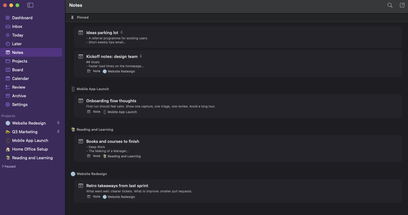 LaterLoom notes view